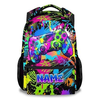 Custom Gaming Backpack - Personalized 17 Inch Boys Bookbag for Toddlers, Large Capacity Lightweight Gamer Schoolbag for Preschool Kindergarten Elementary - color: Multicolor