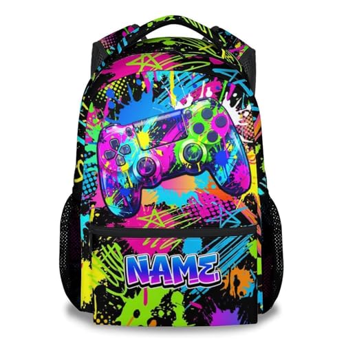 Custom Gaming Backpack - Personalized 17 Inch Boys Bookbag for Toddlers, Large Capacity Lightweight Gamer Schoolbag for Preschool Kindergarten Elementary - color: Multicolor