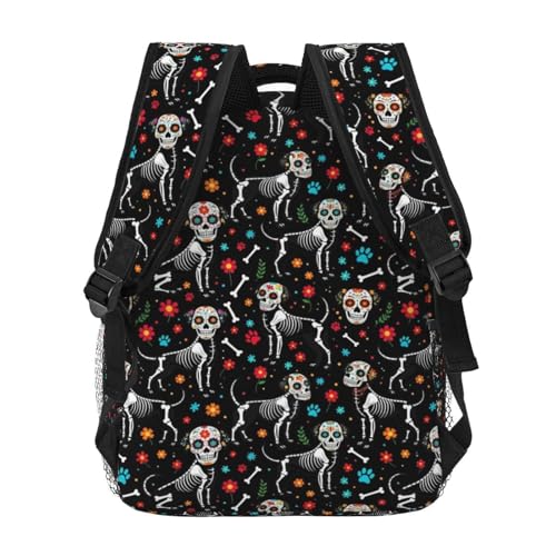Stylish Commuter Backpack Day Of Dead Sugar Skull Dogs Skeleton Black, Lightweight Laptop Daypack for Work Office Daily and Travel - color: Pattern (751)