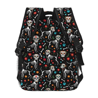 Stylish Commuter Backpack Day Of Dead Sugar Skull Dogs Skeleton Black, Lightweight Laptop Daypack for Work Office Daily and Travel - color: Pattern (751)