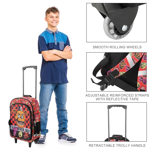 Bioworld Five Nights at Freddy's 16" Rolling Travel Backpack With Wheels And Pizza Keychain - color: Brown