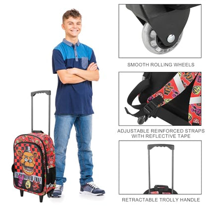 Bioworld Five Nights at Freddy's 16" Rolling Travel Backpack With Wheels And Pizza Keychain - color: Brown