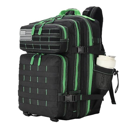 45L Military Tactical Backpacks 3 Days Assault Pack Bag Fitness Rucksack Bug Out Bag Hiking Treeking - color: Black&green