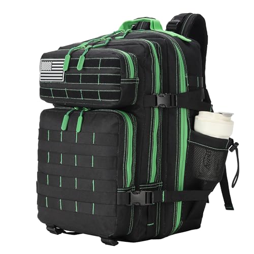 45L Military Tactical Backpacks 3 Days Assault Pack Bag Fitness Rucksack Bug Out Bag Hiking Treeking - color: Black&green