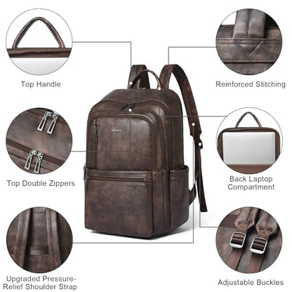 Shrrie Leather 17 inch Laptop Backpack for Women, Large Travel Backpack Purse for Casual Daypack College Work Bag - color: Coffee