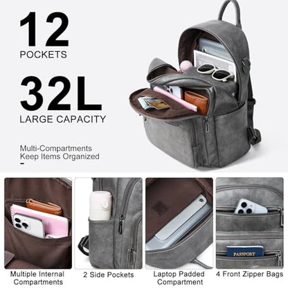 LATMAP Backpack Purse for Women Laptop Backpack, Leather Travel Back Pack Shoulder Bag Teacher College Daypack Work Handbag fits 14" Laptop, Dark Grey - color: Style1-dark Grey