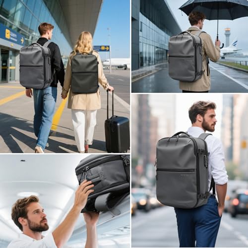 BANGE Travel Backpack with Vacuum Pocket and TSA lock version can hold 15.6 inch Laptop suitable Overnight Flight Approved Anti-theft Bag - color: Grey With Air Pump