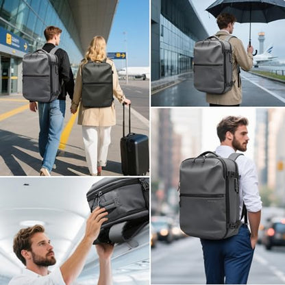 BANGE Travel Backpack with Vacuum Pocket and TSA lock version can hold 15.6 inch Laptop suitable Overnight Flight Approved Anti-theft Bag - color: Grey With Air Pump