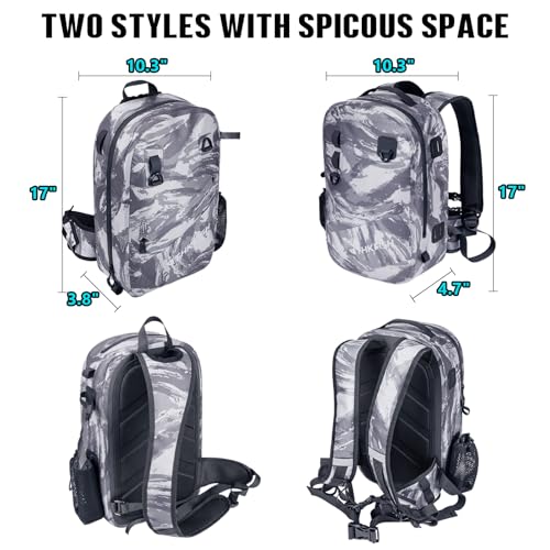 THKFISH IPX8 Waterproof Fishing Backpack with Rod Holder, Lightweight Fishing Sling Bag, Move Freely Fish Gifts for Men - color: Camo-backpack