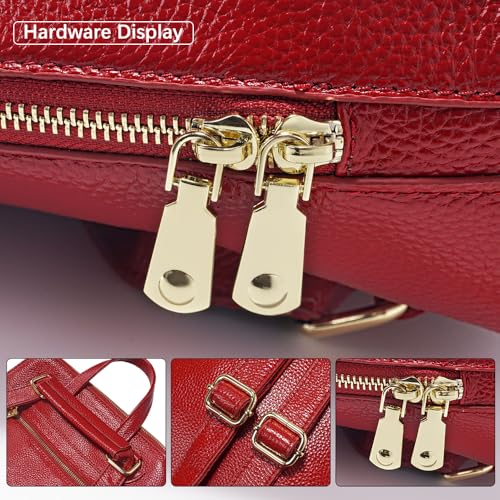 zency 100% Genuine Leather Knapsack Ladies Alligator Pattern Women Backpack For Work Laptop (Dark Red) - color: Dark Red