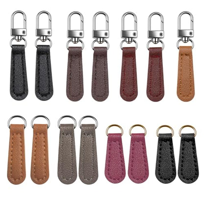 ZJO Detachable Leather Zipper Pull Replacement Kit, 16 Pieces, Universal Repair Tabs for Luggage, Backpacks, Jackets, Purses, Black, Brown, White