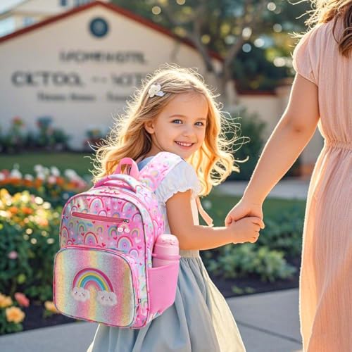 RHCPFOVR Kids Backpack for Girls - Girls Backpack 3-8 Ages Rainbow for Kids 15 Inch School Bookbag for Kindergarten Elementary School Bookbag for Girl 1st 2nd Grade - style: Rainbow