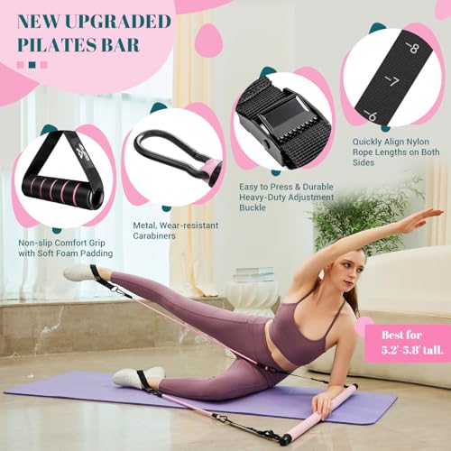 COFOF Pilates Bar Kit with Resistance Bands, Multifunctional Yoga Pilates Bar with Heavy-Duty Metal Adjustment Buckle, Portable Home Gym Pilates Resistance Bar Kit for Women Full Body Workouts - color: Pink