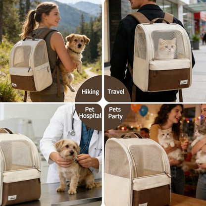 wakytu Cat Carrier Backpack,Steel Wire Frame More Stable,600D Wear-Resistant Oxford Fabric, Dog Carrier Cat Backpacks Suitable for Travel,Beige - color: Beige