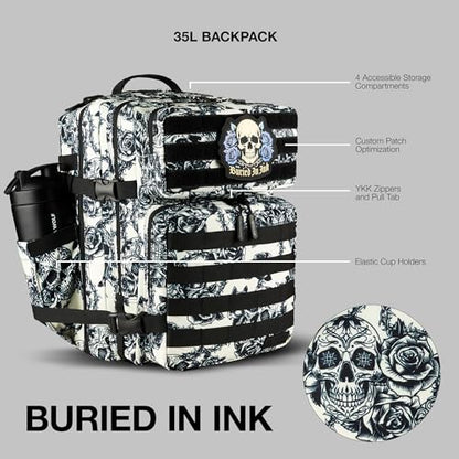 WOLFpak 35L Athletic Gym Backpack (Buried In Ink) Durable 1000D Waterproof Oxford Material with MOLLE Webbing, Laptop Pocket & Dual Cup Holders, Durable Fitness/Travel/Military Daypack - color: Buried in Ink