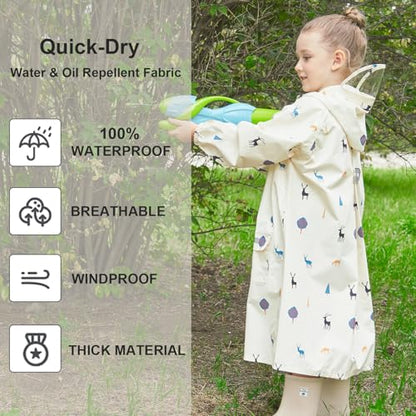 Toddler Kids Raincoat Boys Girls Rain Jacket Waterproof Rain Poncho Reusable Outwear Rainwear Rain Suit - color: Fawn, size: 8-10 Years