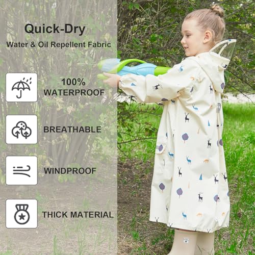 Toddler Kids Raincoat Boys Girls Rain Jacket Waterproof Rain Poncho Reusable Outwear Rainwear Rain Suit - color: Fawn, size: 4-6 Years