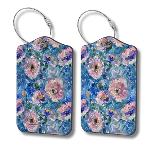 Luggage Tags for Suitcases, 2-Pack PU Leather for Cruise & Travel, Baggage ID Tags with Privacy Cover & Address Card, Durable Metal Ring, Kids Adults Travel Accessories, Blue Hued Impasto - color: Blue Hued Impasto