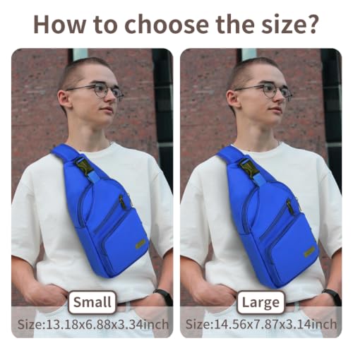 AMJ Crossbody Sling Bag Men Women, Casual Shoulder Backpack, Chest Daypack Satchel for Hiking Travel - color: Leather Royal Blue, size: Small