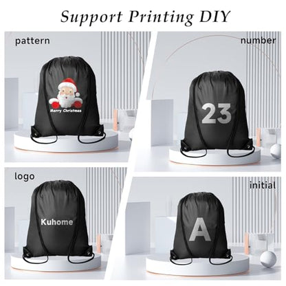 Kuhome 120Pcs Black Drawstring Backpacks Bulk String Bag Cinch Sack Pack Storage Knapsack Polyester Gift Bags Sports Drawstring Bags for Trip Party Gym Bags - color: Black