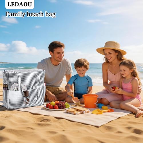 LEDAOU Beach Bag Waterproof Sandproof Women Beach Tote Pool Bag with Zipper for Swim Gym Grocery Travel with Wet Pocket | Sandproof - color: Light Black White Stripes
