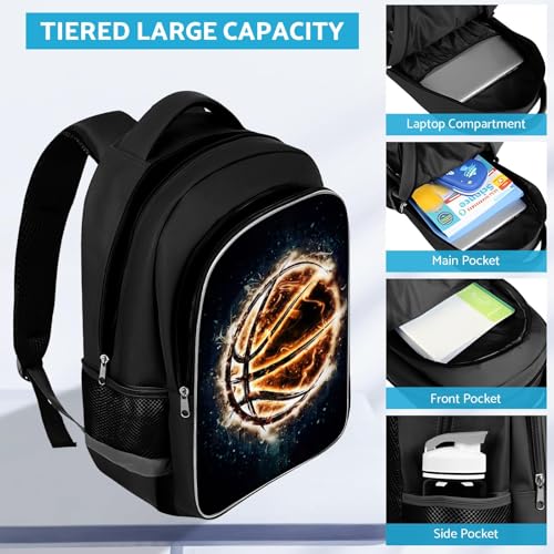 TILYTADLY School Backpack for Boys - Basketball Boys Backpack for Kids Children Teens Elementary Middle School - Students Bag for Ages 6-18,17″Bookbag Multifunctional Large Capacity - color: Basketball-05-backpack Only