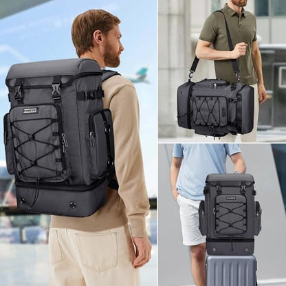 WITZMAN Travel Backpack for Men Women Carry on Bags for Airline Approved Convertible Duffle Luggage Backpack Shoe Compartment（B691 Silvery Grey） - color: Silvery Grey