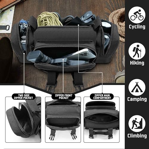 Tactical Duffel Bags for Men, 3P Military Molle Waist Fanny Packs EDC Utility Pouch Crossbody with Shoulder Strap Hand Carry - color: Black