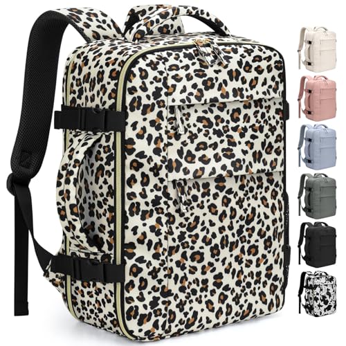 Pritent Travel Backpack for Women Man, Waterproof Personal Item Travel Bag Airline Approved Laptop Backpack Bookbag Weekender bags for Business,Travel, Work Fits 15.6 inch Laptop(Medium,Leopard) - color: Leopard, size: 15.6 Inch