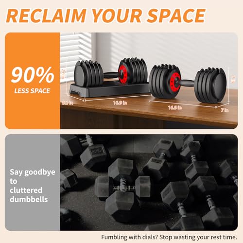 Adjustable Dumbbell Set of 2, 50LBS/100LBS Weights Dumbbell Set with Storage Box, 25lbs/50lbs Pair Adjustable Weights with Anti-slip Silicone Grip, 5-in-1/10-in-1 Quick-Lock Hand Weight Set For Home Gym Suit both Men and Women - color: 50LBS Pair(Total 10
