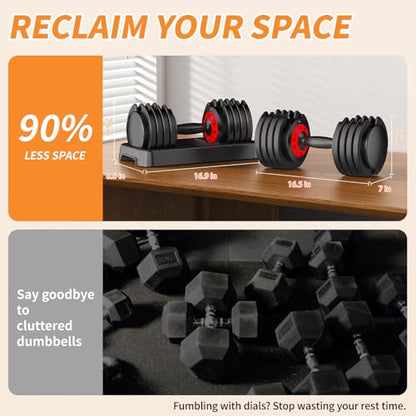 Adjustable Dumbbell Set of 2, 50LBS/100LBS Weights Dumbbell Set with Storage Box, 25lbs/50lbs Pair Adjustable Weights with Anti-slip Silicone Grip, 5-in-1/10-in-1 Quick-Lock Hand Weight Set For Home Gym Suit both Men and Women - color: 50LBS Pair(Total 10