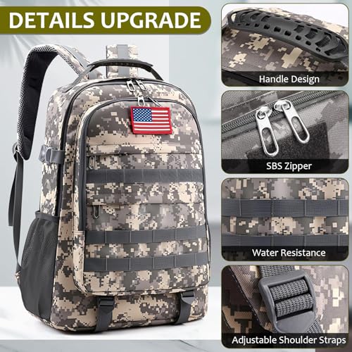 TILYTADLY School Backpack for Boys - Camouflage Boys Backpack for Kids Teens Elementary Middle School - Camo Students Bookbag,18″ Bookbag with Usb Charging Port & Key-chain - color: Camouflage-gray-only