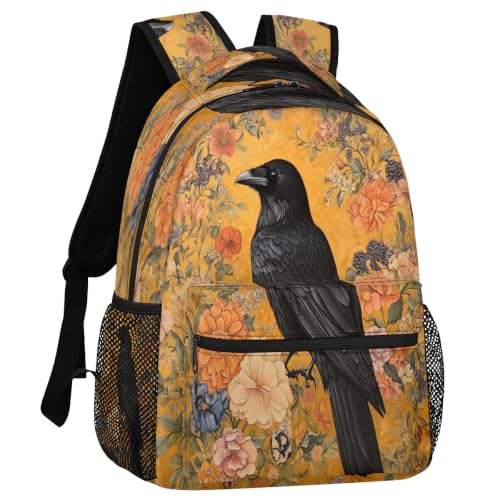 Raven Bird Vintage Womens Travel Backpack | 15.6 Inch Laptop Backpack, Lightweight Casual Daypack, Water Resistant, Cute Work Backpacks, Large Capacity - color: Multicolor9