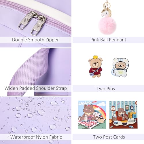 LXYGD Backpack for Girls with Accessories Laptop Bookbags 16 Inch Kawaii Kids Elementary Middle High School Bag College Travel Daypack Gifts for Teens Women Students (Purple) - color: Purple