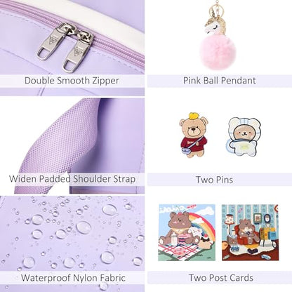 LXYGD Backpack for Girls with Accessories Laptop Bookbags 16 Inch Kawaii Kids Elementary Middle High School Bag College Travel Daypack Gifts for Teens Women Students (Purple) - color: Purple