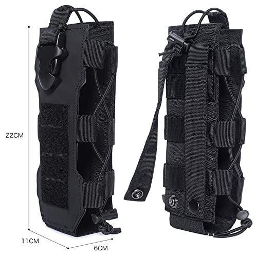 2023 Upgrade Laser Cut Design Molle Radio Pouch Holder & Molle Adjustable Water Bottle Holder 40 oz,Black/Green/Coyote Tan Tactical Bottle Pouch for Backpack Belt - color: Black