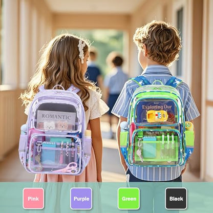 Sisipoet Clear Backpack for School, Heavy Duty PVC Transparent Bookbag, Funny Kids Backpacks with Dinosaurs Print, Green - color: Green/Dinosaurs