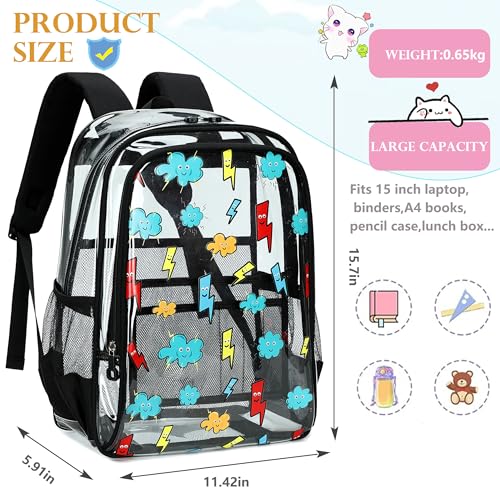 AO ALI VICTORY Clear Backpack for School,PVC Transparent Kids Bookbag for Girls Boys Cute Toddler Back Pack Kindergarten Elementary Schoolbag Stadium Approved See Through Backpacks,Black Lightning - color: Black Lightning