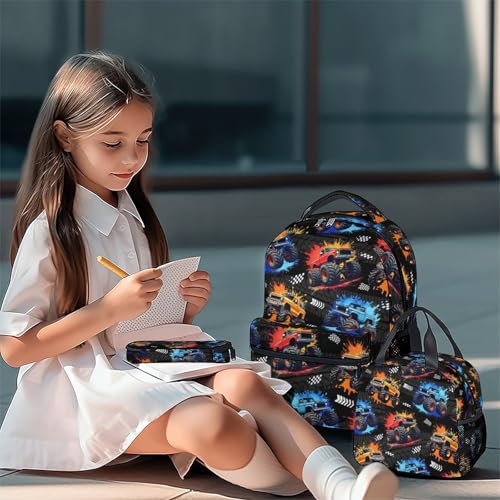 Toddler Backpack Set - 3Pcs Truck Backpacks for Boys - Kids Bookbag with Lunch Box & Pencil Case - Durable School Bag for Kindergarten/Preschool/Elementary (17 Inch) - color: Multicolor