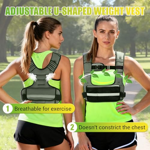 Adjustable Weighted Vest for Women, 6-12lb U-Shaped Weight Vest with 6 Iron Sand Bags & Adjustable Buckle Straps, Rucking Vest with Plus Pockets for Running, Walking and Strength Training - color: Green
