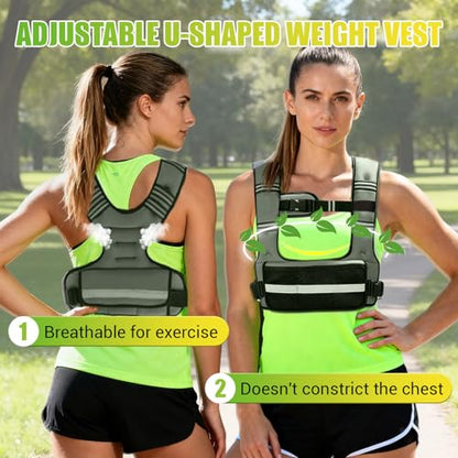 Adjustable Weighted Vest for Women, 6-12lb U-Shaped Weight Vest with 6 Iron Sand Bags & Adjustable Buckle Straps, Rucking Vest with Plus Pockets for Running, Walking and Strength Training - color: Green