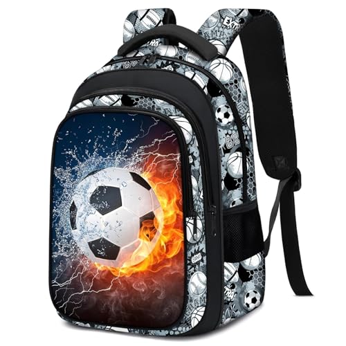 School Backpack for Boys - Soccer Boys Backpack for Kids Children Teens Elementary Middle School - 17″ Sport Bookbag Travel Back Pack for Age 6-18 - color: Soccer Backpack01
