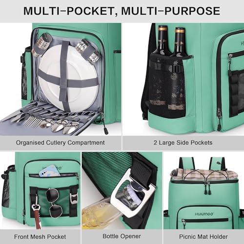 Hulongo Cooler Backpack, 30L Insulated Leakproof Soft Cooler Bag for 52 Cans, Lightweight Backpack for Beach, Picnic, Camping, Hiking, Fishing and Travel - color: Green
