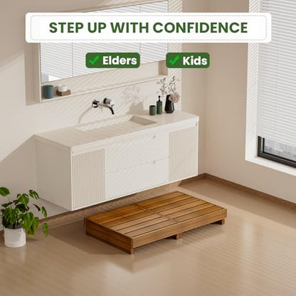 Wooden Step Stool, 3.5" One Step, Non-Slip Outdoor Heavy Duty Platform Mobility Step for Handicap, Bedroom, Kitchen