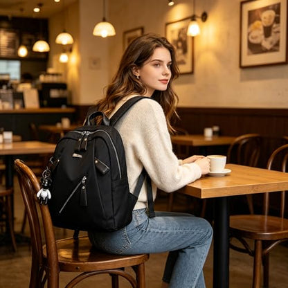 Black Backpack with Multiple Zippered Pockets,Casual Daypack with Adjustable Shoulder Straps,Lightweight Oxford Backpack for Women Men,Ideal for Travel Work Daily Use