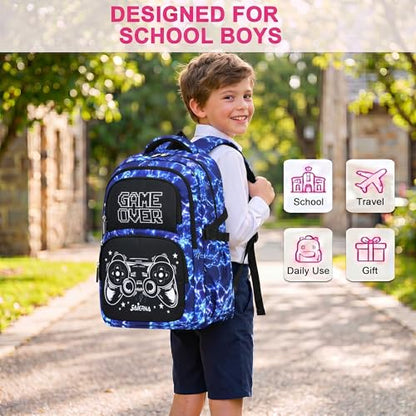 3PCS Kids Backpack Set, School Backpack with Lunch Bag & Pencil Case, Lightweight Waterproof Bookbag for Kids (Gamer Blue) - color: Gamer Blue