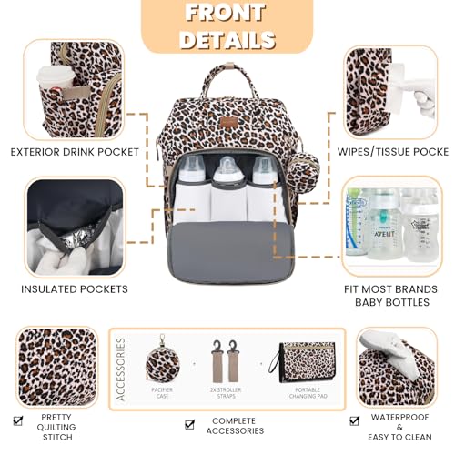 ROSEGIN Diaper Bag Backpack with Changing Pad, Pacifier Case, Baby Bag for Boy Girl Toddler - Large, Stylish, Waterproof Travel Quilted Diaper Bag for Mom - Baby Shower - Cheetah - color: Cheetah