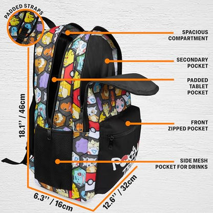 Get Trend Pokemon Kids Backpack for Boys, Anime 18in Book Bag Adjustable Padded Straps Travel School Bag, Gamers Gifts (Black/Multi Pokemon) - color: Black/Multi Pokemon