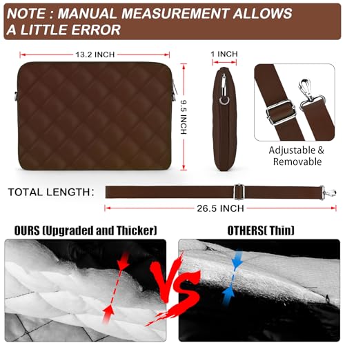 Puffy Quilted Laptop Sleeve with a Removable Shoulder Strap Compatible with MacBook Air 13 inch M2 A2681 M1 A2337 A2179 A1932 2023-2018/Pro 13 M2 M1 A2338 A2251 A2289 A2159 A1989 A1706 A1708 - color: Sleeve - Coffee, size: 13 inch