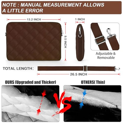Puffy Quilted Laptop Sleeve with a Removable Shoulder Strap Compatible with MacBook Air 13 inch M2 A2681 M1 A2337 A2179 A1932 2023-2018/Pro 13 M2 M1 A2338 A2251 A2289 A2159 A1989 A1706 A1708 - color: Sleeve - Coffee, size: 13 inch